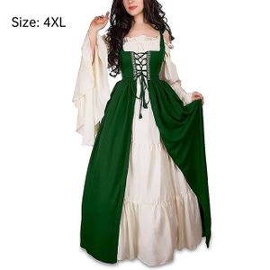 Damen Mittelalterliche Kleid mit Trompetenärmel Mittelalter Party Kostüm Maxikleid, Grün, 4XL