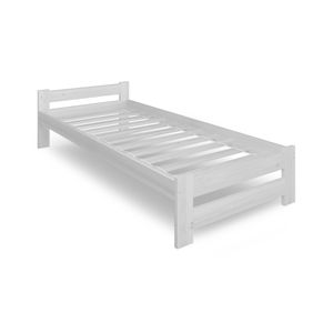 Holzbett 100x200 cm mit Lattenrost Modern Bett Bed Kiefer Massiv Bettgestell Einzelbett Massivholzbett Klassisch | Komfortabel & Langlebig | Skandinavisch Boho Landhaus Kopfteil flach weiß