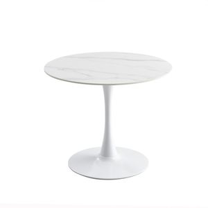 CasaDolce INTERLA 1 jedálenský stôl, biely, 90x75 cm, mramorový vzor, spekaný kameň, kovová podnož