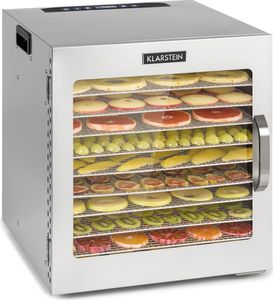 Klarstein Captain Jerky 110 Dörrautomat, 1000 W, Temperatur: 30-90 °C, 24-Stunden-Timer, BPA-frei, Touch-Bedienfeld, 10 Einschübe, Glastür, Edelstahl Dörrgerät für Obst, Gemüse, Auffangblech, silber