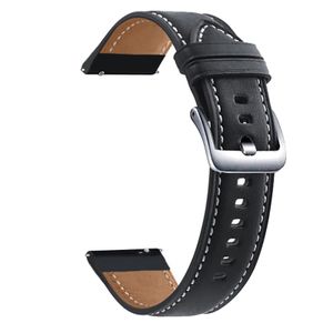 Náhradní 22mm kožený řemínek, řemínek na hodinky se stříbrnou sponou v černé barvě pro Samsung Galaxy Watch3 45mm Gt2 46mm