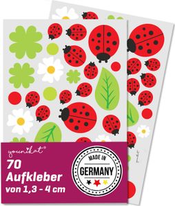 Aufkleber-set Marienkäfer-Glück I 2 Bögen DIN A5 I UV-Schutzlaminiert I Fahrrad-Aufkleber I Selbstklebend I Blumen I Sommer I Wetterfest I Kfz_689