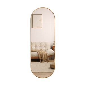 SensaHome Ovaler Ganzkörperspiegel - Minimalistischer Design-Wandspiegel - Stehender Spiegel mit Metallrahmen - Modern - Ankleidespiegel - 50x160CM - Gold
