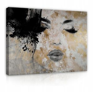 Leinwandbild Frau Gesicht Rustikal Lippen 120x80 cm XXL Modern Canvas Leinwand Bilder Leinwandbilder Wandbilder Kunstdruck Bild auf Leinwand Aufhängefertig