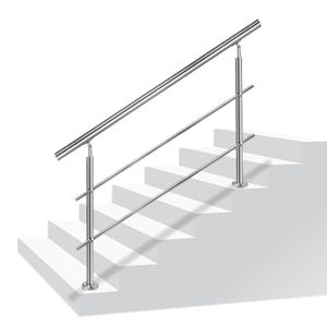 LZQ Edelstahl-Handlauf Geländer für Treppen Brüstung Balkon mit/ohne Querstreben (120cm, 2 Querstreben)