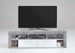 FMD furniture 271-002 TV/HiFi Lowboard in Ausführung Beton Light Atelier/Weiß, Maße ca. 180 x 53 x 41,5 cm (BxHxT)