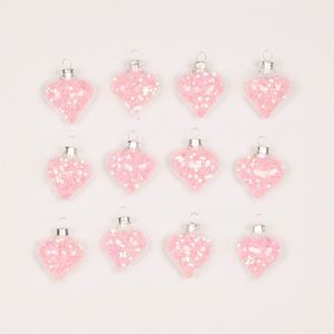 Set von 12 kleinen Herzen "Pink Konfetti" aus Glas für den Weihnachtsbaum