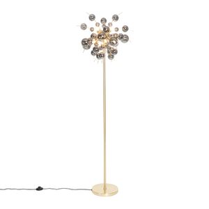 QAZQA - Design Stehlampe Messing mit Rauchglas 8-flammig - Explode I Wohnzimmer I Schlafzimmer - Länglich - LED geeignet G9
