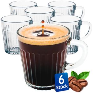 KONZEPT Teegläser mit Henkel, 6er Set, Kaffeegläser 250 ml, Trinkgläser für Tee, Kaffee, Kakao, Saft, Cappuccino, Eiskaffee