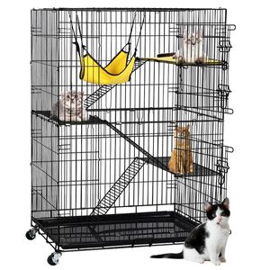 Yaheetech Katzenkäfig mit Doppeltür, Katzengehege Rattenkäfig mit 3 Ebenen, Abnehmbarer Käfig für Kleintiere Katzenauslauf 123x80x55 cm, Schwarz