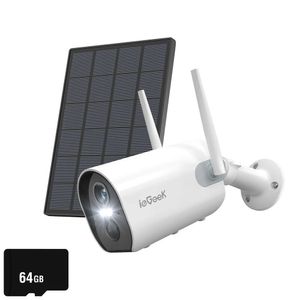 ieGeek 2K Solar Überwachungskamera Aussen Akku, PIR, 2-Wege-Audio, Alexa, Wlan, 64GB