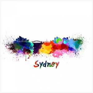 Wallario Sticker / Aufkleber für Kühlschrank / Geschirrspüler / Küchenschränke, selbstklebende Folie - 60 x 60 cm, Motiv: Städte als Aquarell - Skyline von Sydney