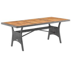 Casaria Polyrattan Gartentisch mit Ablage FSC®- zertifiziertes Akazienholz 190x90x74cm Höhenverstellbar Wetterfest Garten Terrasse Esstisch Tisch, Farbe:Grau