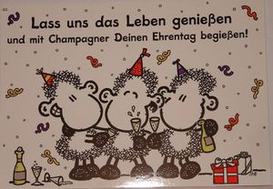 Sheepworld - 50584 - Postkarte, Nr. 60, Schaf, Geburtstag, Lasst uns das Leben genießen und mit Champagner Deinen Ehrentag begießen!, Pappe