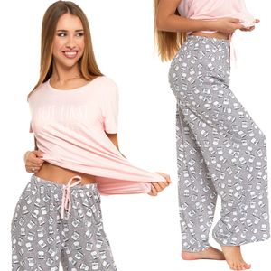 Moraj Damen Schlafanzug Kurzarm + Pyjamahose 3000-001, Farbe: Rosa/Grau, Große: XL