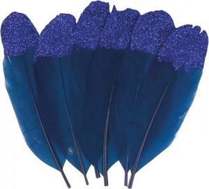 6 dunkelblaue Federn mit Glitzer