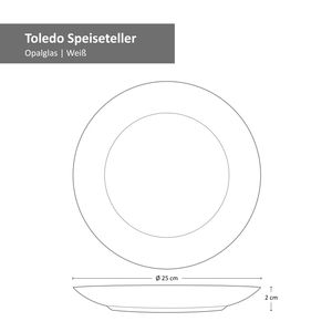 Bormioli Rocco Toledo 6-tlg. Speiseteller Set Ø 25 cm I Weißes Opalglas