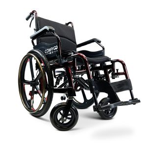 COMFYGO X-1 Special Edition, leichter faltbarer manueller Rollstuhl, Transportrollstuhl, Schieberollstuhl, Rot