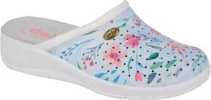 Dek - Damen Clogs, Floral, Leder DF2422 (40 EU) (Babyblau)