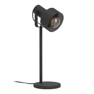 EGLO Tischlampe Casibare, Tischleuchte industrial, monochrom, Nachttischlampe aus Metall in Schwarz, Wohnzimmerlampe, Lampe mit Schalter, E27 Fassung