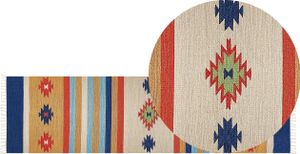 BELIANI Kelim-Teppich Mehrfarbig Baumwolle 80 x 300 cm mit Fransen Geometrischem Muster Handgewebt Zweiseitig Läufer Modern Wohnzimmer Schlafzimmer