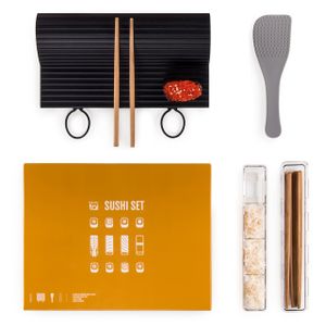 Blumtal Sushi Set Spülmaschinenfeste Sushimatte - Langlebiger, Nachhaltiger Sushi Maker mit Hochwertigen Edelholzstäbchen und Reislöffel für Anfänger und Sushi-Profis