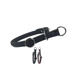 Zugstopp Hundehalsband, Lederhalsband mit Zugbegrenzung und Verstellbarer Schnalle, Robustes Leder, schwarz, XXL - 65cm