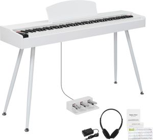 FCH E-Piano 88 Tasten Gewichtet Klavier,Elektro Klavier Digital E-Piano mit Ständer, Dreifach-pedal, USB-MIDI und Kopfhörer, Weiß