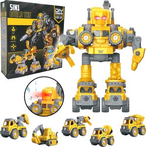N´JOY Life - Kinderspielzeug - Roboterspielzeug - Baulernspielzeug - Bauautospielzeug - 5 in 1 - Gelb