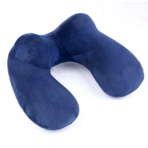 Aufblasbares Reisekissen - 100% weicher Samt Nackenstütze für Reisen, Büros mit kompakter Tragetasche, atmungsaktivem und waschbarem Bezug（Navy blau）