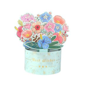 Pop Up Grußkarte zum Muttertag, 3D Blumen Grußkarte mit Korb für Erinnerungsgeschenke zum Muttertag, blau