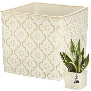 KOTARBAU® Keramik Blumentopf quadratisch Vintage Creme 13x13cm H:13cm glasierte Keramik 1 St. Blumentopf viereckig Pflanzkübel quadratisch Blumentopf drinnen Blumentopf Pflanzgefäß Blumentöpfe Keramik