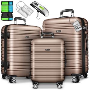 tillvex® Reisekoffer Set 3 tlg. Roségold Koffer Hartschale Trolley Kofferset Tasche M-L-XL