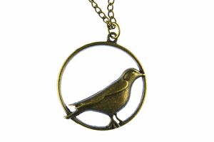 Vogel im Rahmen Kette Halskette Miniblings 80cm Vogelkette Kreis Bronze 3cm
