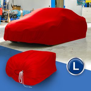 ECD Germany Car Cover Indoor - Veľkosť L - 482x178x119 cm - Červená - z elastického mäkkého saténu, priedušný, odpudzujúci prach a nečistoty, krycia plachta na auto, plachta na garáž, ochranný kryt
