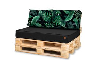 Palettenkissen 120 x 80 Set für Palettenmöbel Wasserdicht Europaletten Sitzkissen  EU Palettensofa komplett besteht aus 3 Teilen in Farbe: schwarz mit grünen Blättern