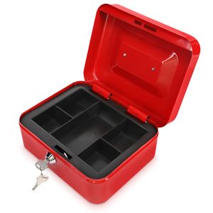 Navaris Geldkassette mit Münzfach Scheinfach - Kasse für Bargeld Münzen Scheine - Geldkasse Box abschließbar in Rot