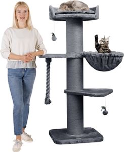HAPPYPET Premium Kratzbaum Grosse Katzen Stabil 'Cooper' – 150 cm Großer Katzenbaum, Kletterbaum für Maine Coon, Natursisal, 20 cm Dicke Stämme - Grau