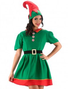 Kostüm Weihnachtselfe für Damen - Grün Rot | Wichtel Kleid mit Hut Größe: M
