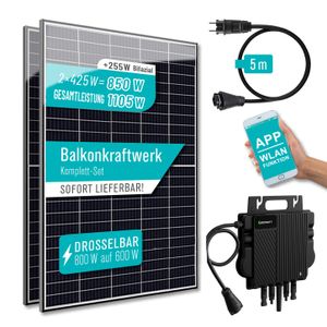 Balkonkraftwerk 850 W / 800W bis zu 1105W Leistung durch Bifaziale Solarmodule, Growatt NEO-800M-X Wechselrichter