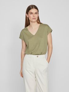 Legeres Blusen Shirt mit Spitzen Details V-Ausschnitt Modisches Kurzarm Top | S