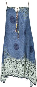 Boho Dashiki Midikleid, Trägerkleid, Strandkleid für Starke Frauen - Blau, Damen, Viskose, Kleider