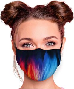 Mundschutz Maske in verschiedenen Farben Stoffmaske mit Motiv Mund- Nasenschutz mit wechselbarem Filter einstellbare Ohrbügel, Modell wählen:Flamme Rot-Blau