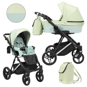 Kinderwagen LAZZIO PREMIUM Sportwagen Babywagen Babyschale Komplettset Kinder Wagen Set 2 in 1 (Minze + Eco, Rahmenfarbe: Silber)