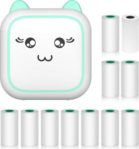Mini drukarka termiczna Bluetooth do drukowania naklejek fotograficznych z 1 rolką papieru 57 mm + 10 samoprzylepnych rolek papieru, kompatybilna z systemem iOS Android
