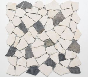 Mosani MOS44-30-110, Mosaik, Marmor, Schwarz, Beige, Indoor, Rechteck, 305 mm
