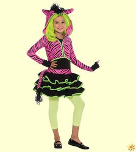 Girly Kostüm pinkes Zebra, Neonparty, Gr. 128-140