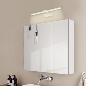 EMKE Spiegelschrank und Spiegellampen,75x65x14.5cm 2 Glasböden Weiß Badspiegelschrank und Weiß Wandleuchten Neutral Licht 4200k