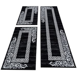 Bettumrandung Läufer Teppich Barock Versace Läuferset 3 teilig Schwarz Weiß, Bettset:2 x 80x150 cm + 1 x 80x300 cm