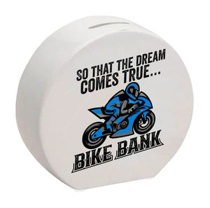Bike Bank Spardose mit Spruch und Motorrad in blau